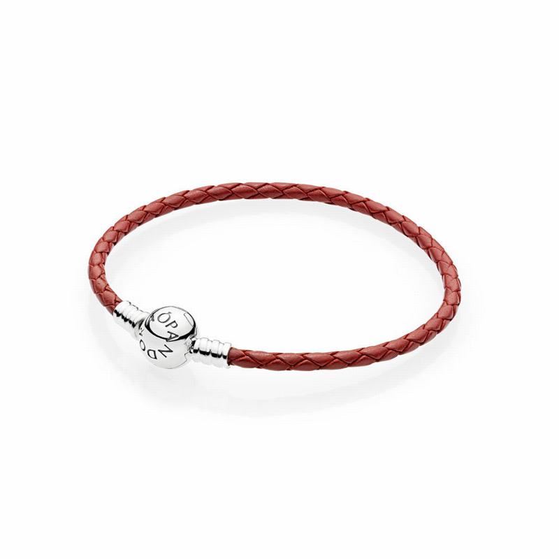 Pandora Red Braided Leather Charm Bracelet Silver Egypt SR4192078
